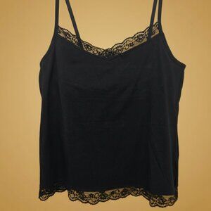 Charter Club* Black Tank Top w/ Lace on top hem and Bottom hem* Size: L